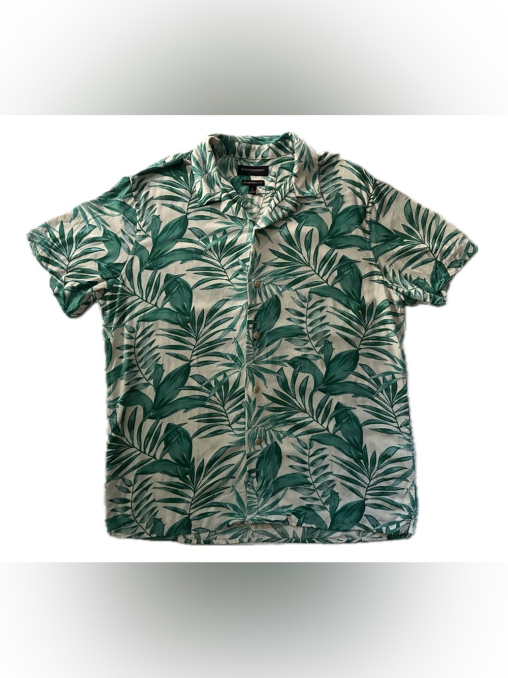 Men’s Large Tropical Leaf Print Short Sleeve Button Down Shirt Banana Republic